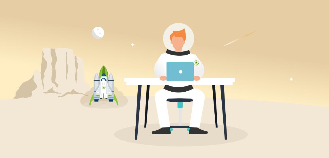 Astronaut working on a laptop