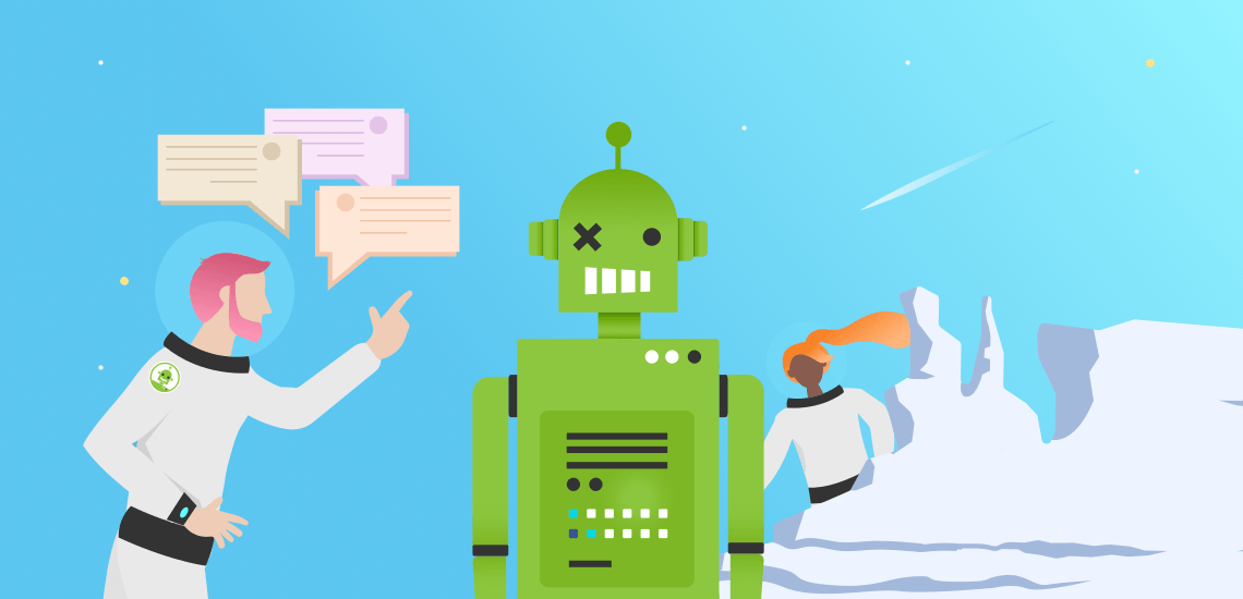 Robot and astronauts in space