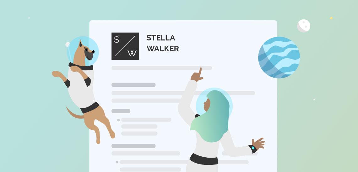 Astronaut and dog reviewing resume