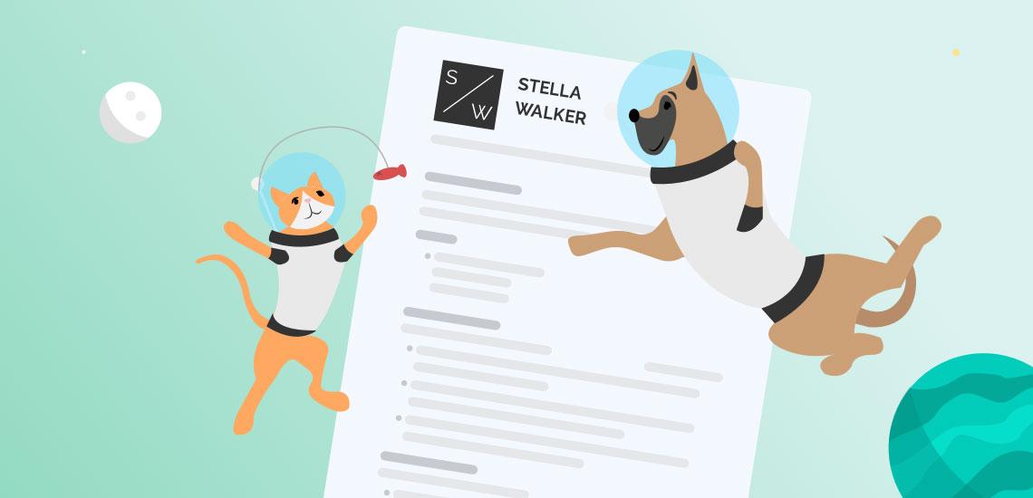 Space dog and cat with resume