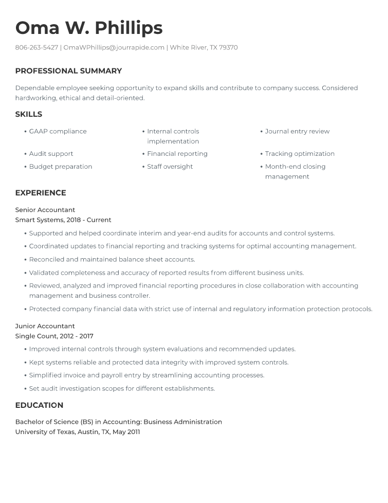 Accounting Resume Example