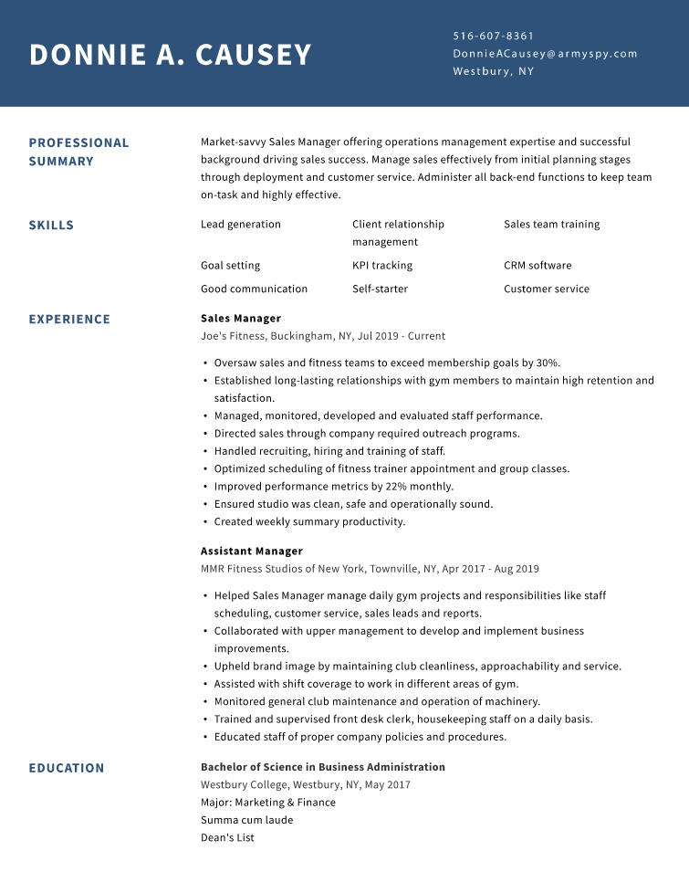 Sales Manager Resume Sample