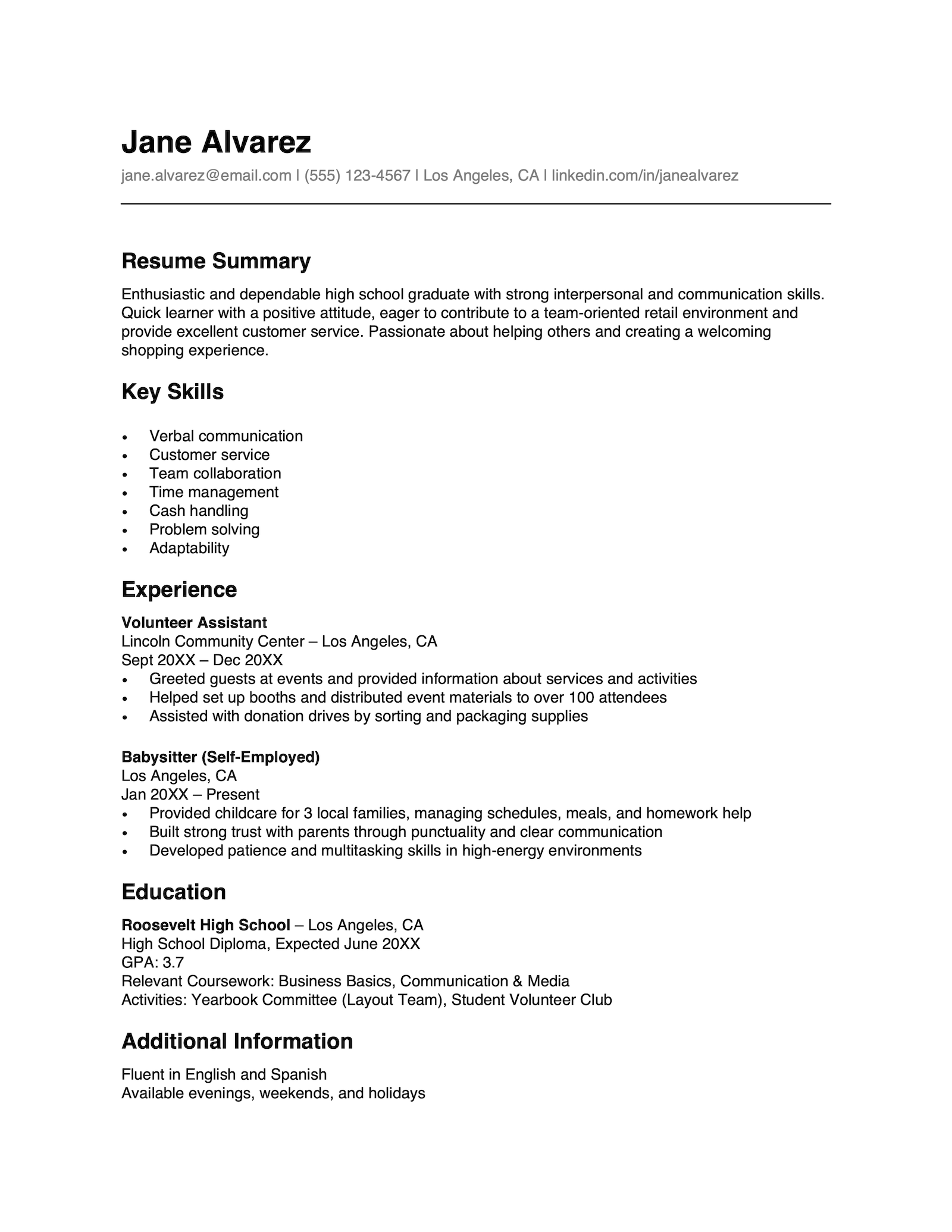 An entry-level sales associate resume example.