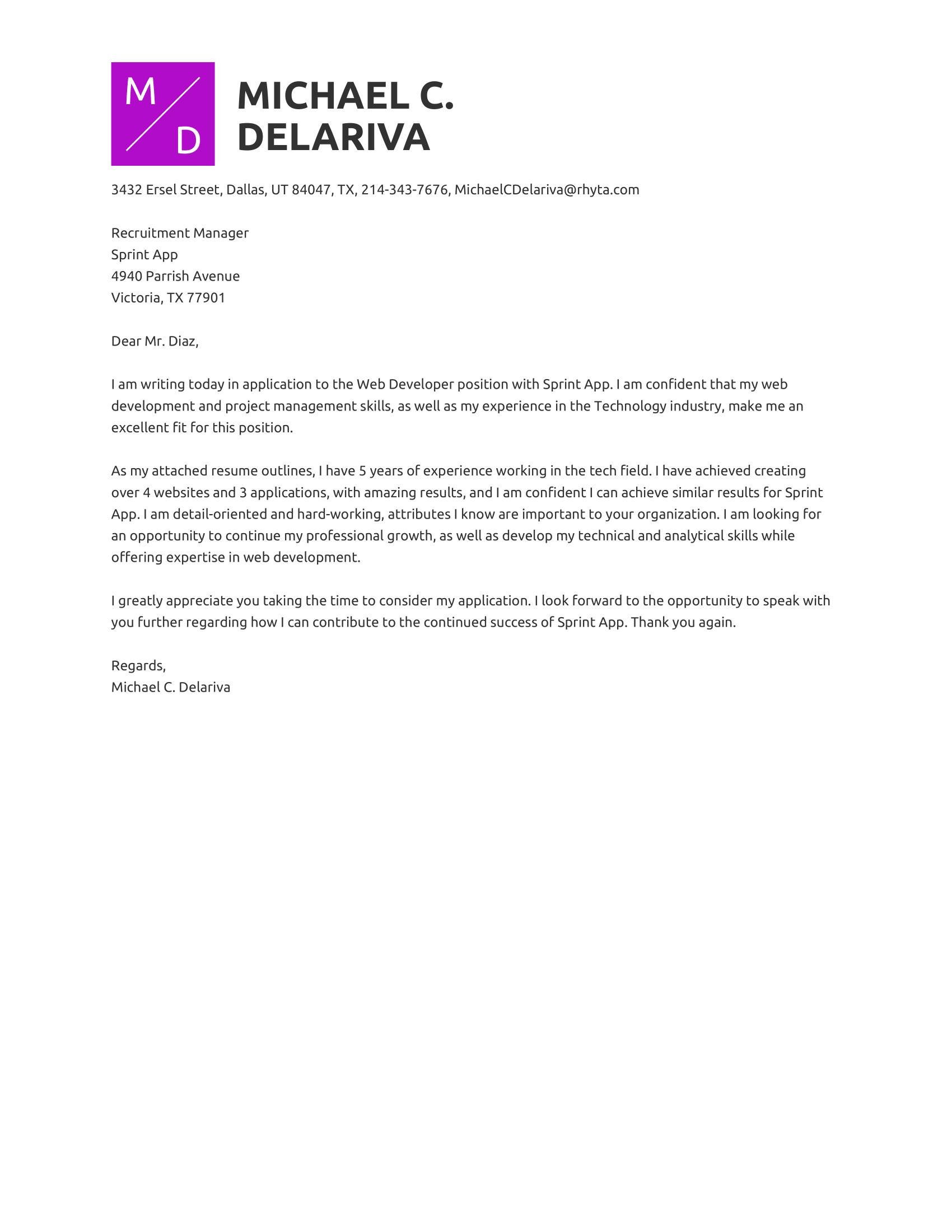 Web Developer Cover Letter Example RN 1