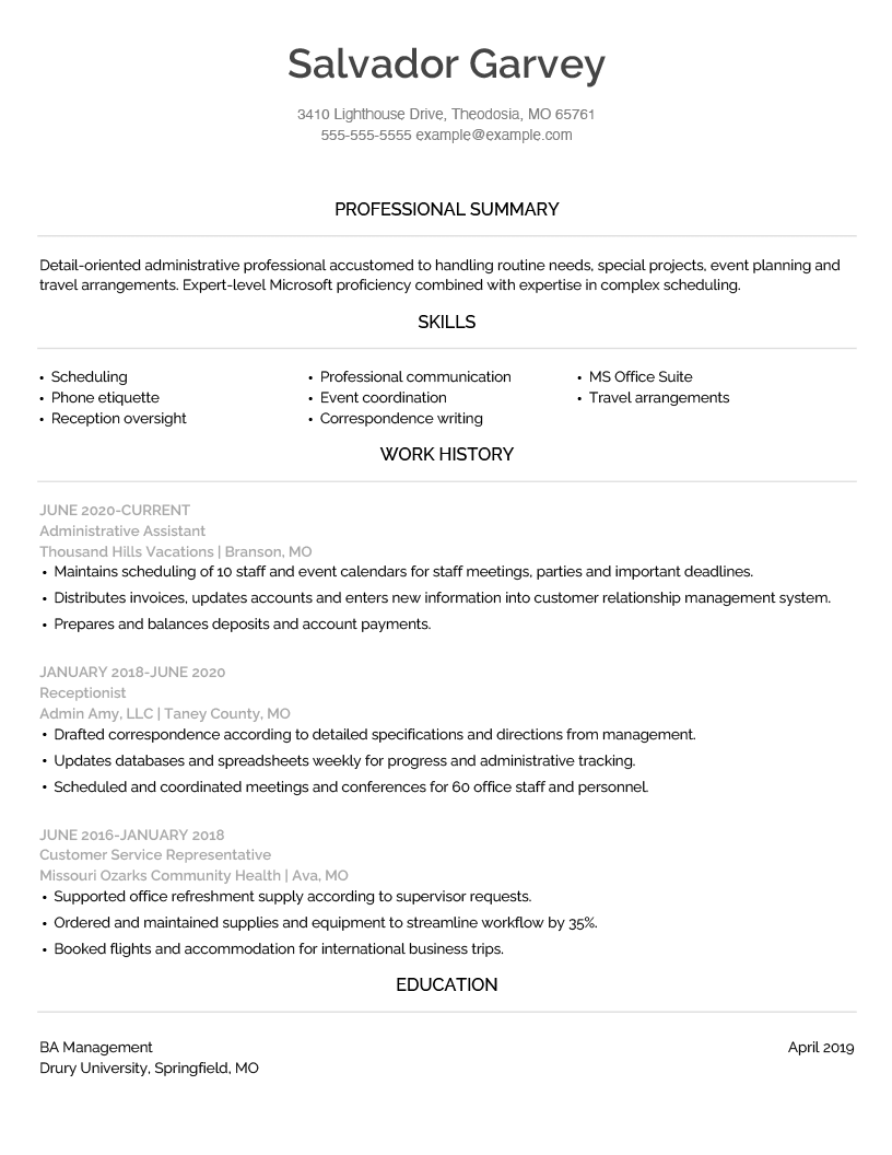 Administrative Assistant Resume Example