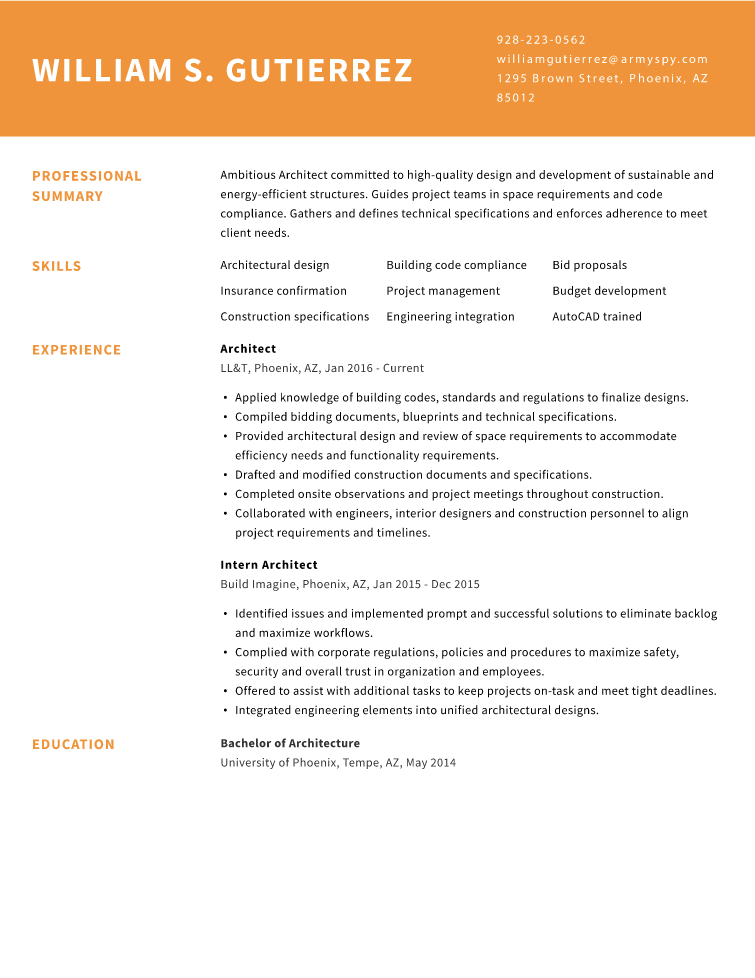 Architecture Resume Example