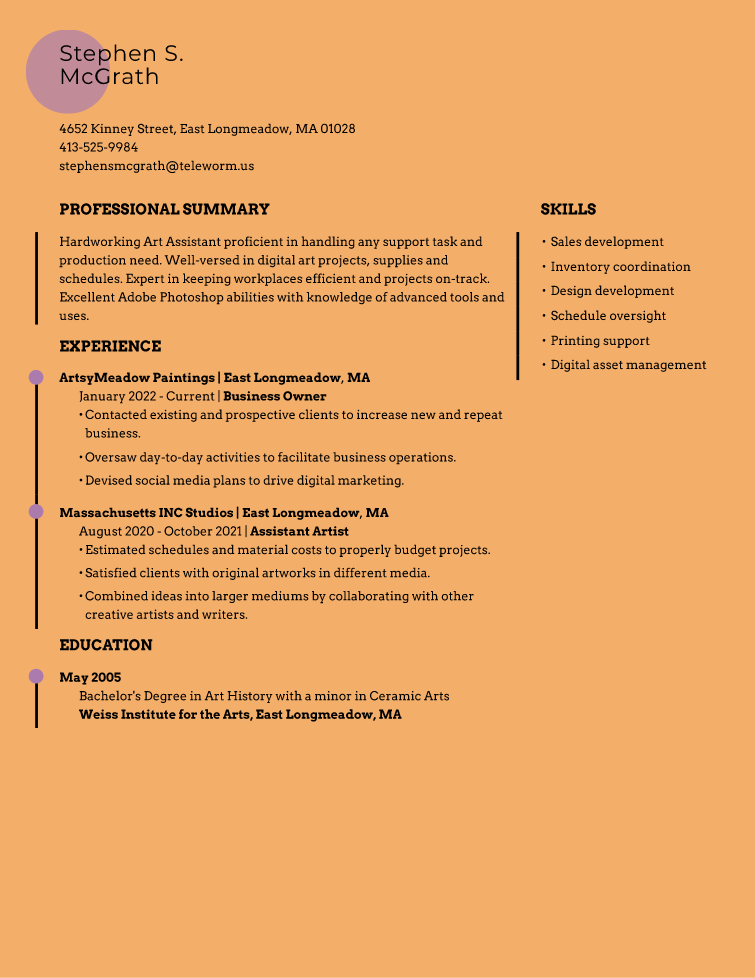 Artist Resume Example