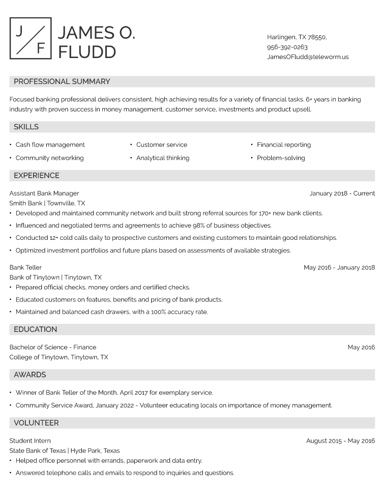 Banking Resume Example