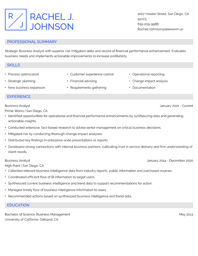 business resume example