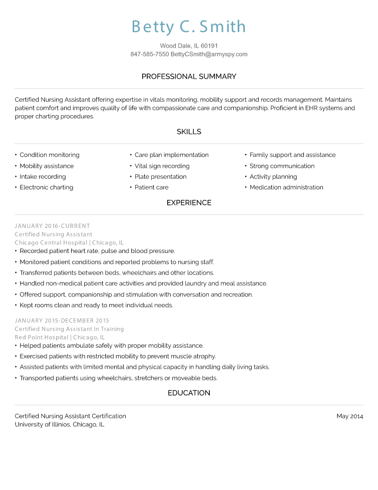 new graduate cna resume examples