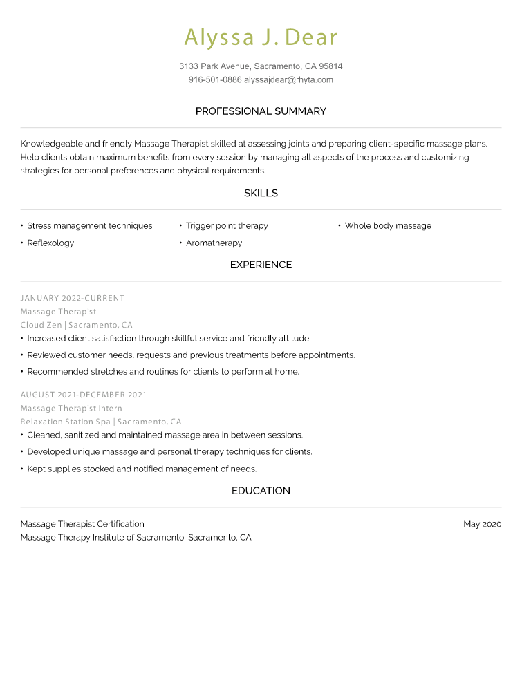 Chronological Resume Example