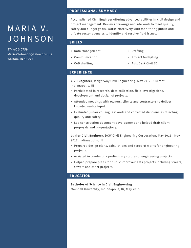 Civil Engineering Resume Example