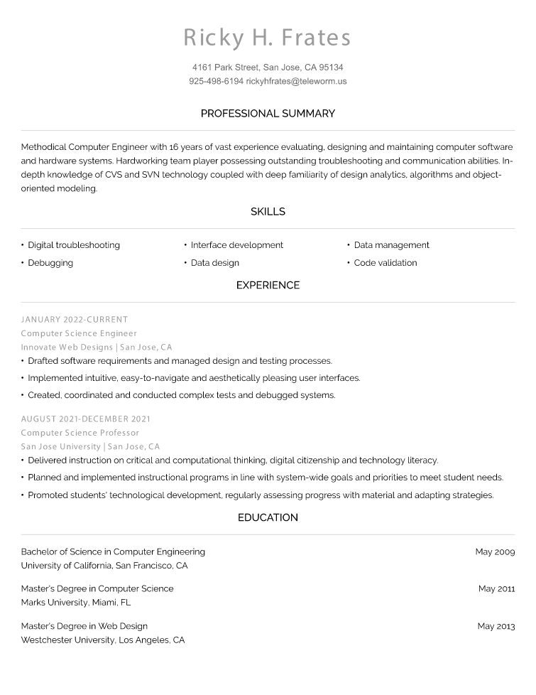Computer Science Resume Example