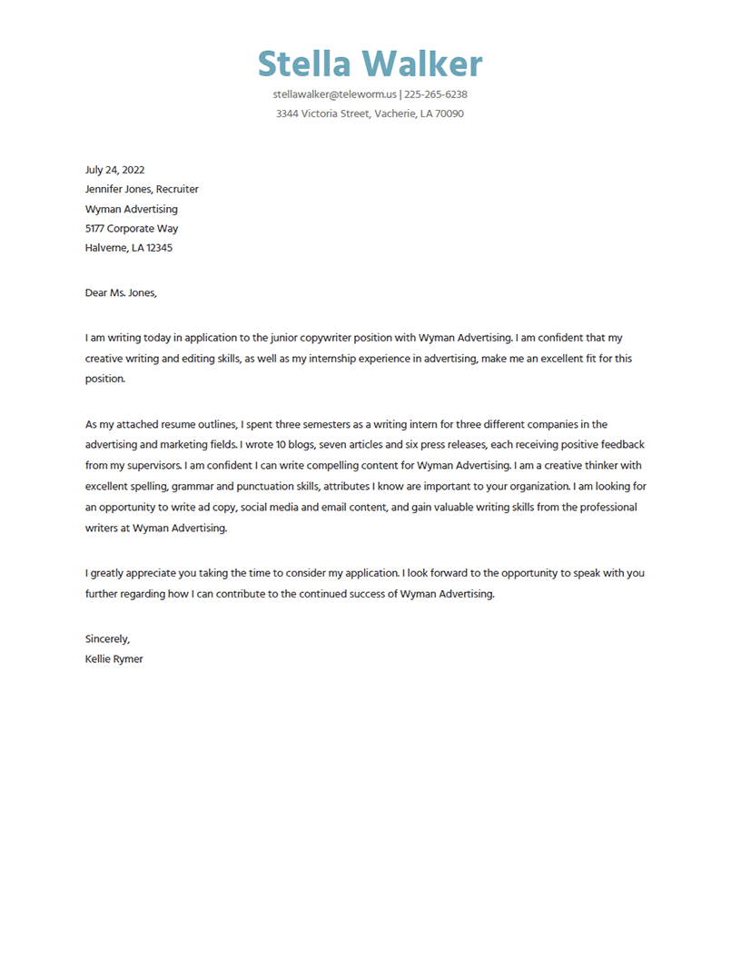 covering letter help Centered Cover Letter Template
