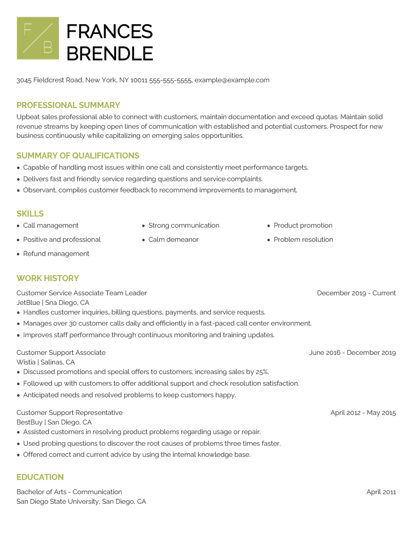 Customer Service Resume Example