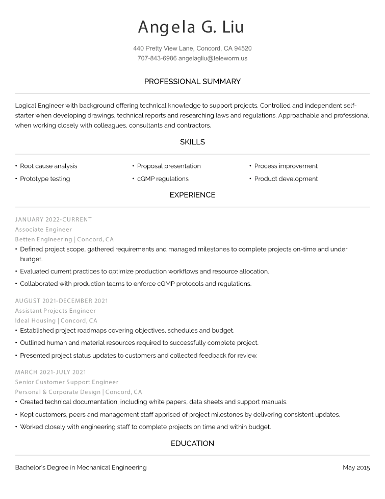 Engineering Resume Example
