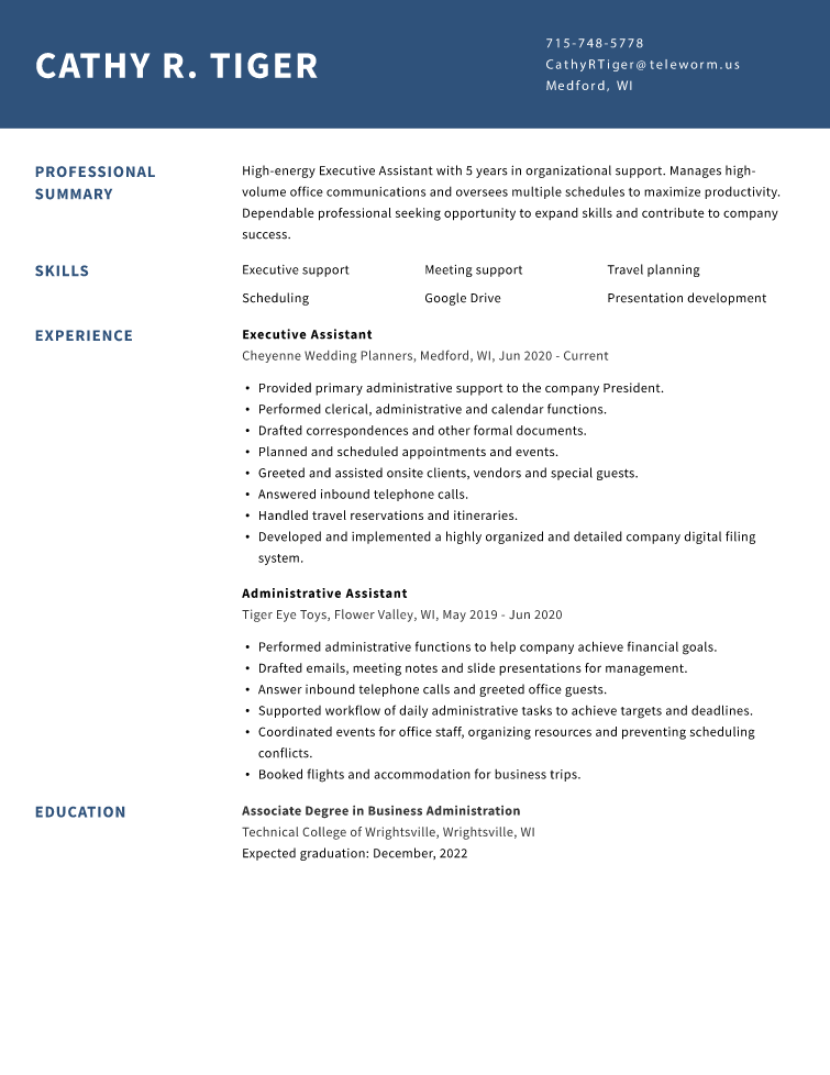 Executive Assistant Resume Example