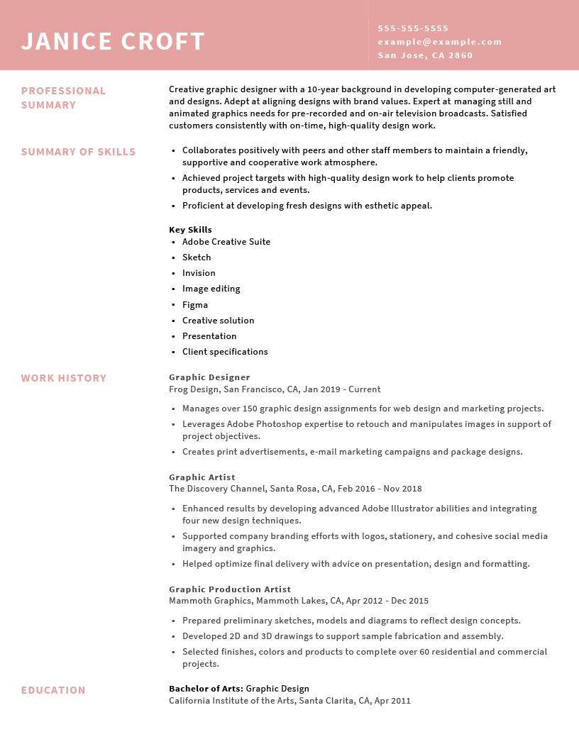 Graphic Designer Resume Example RNerd