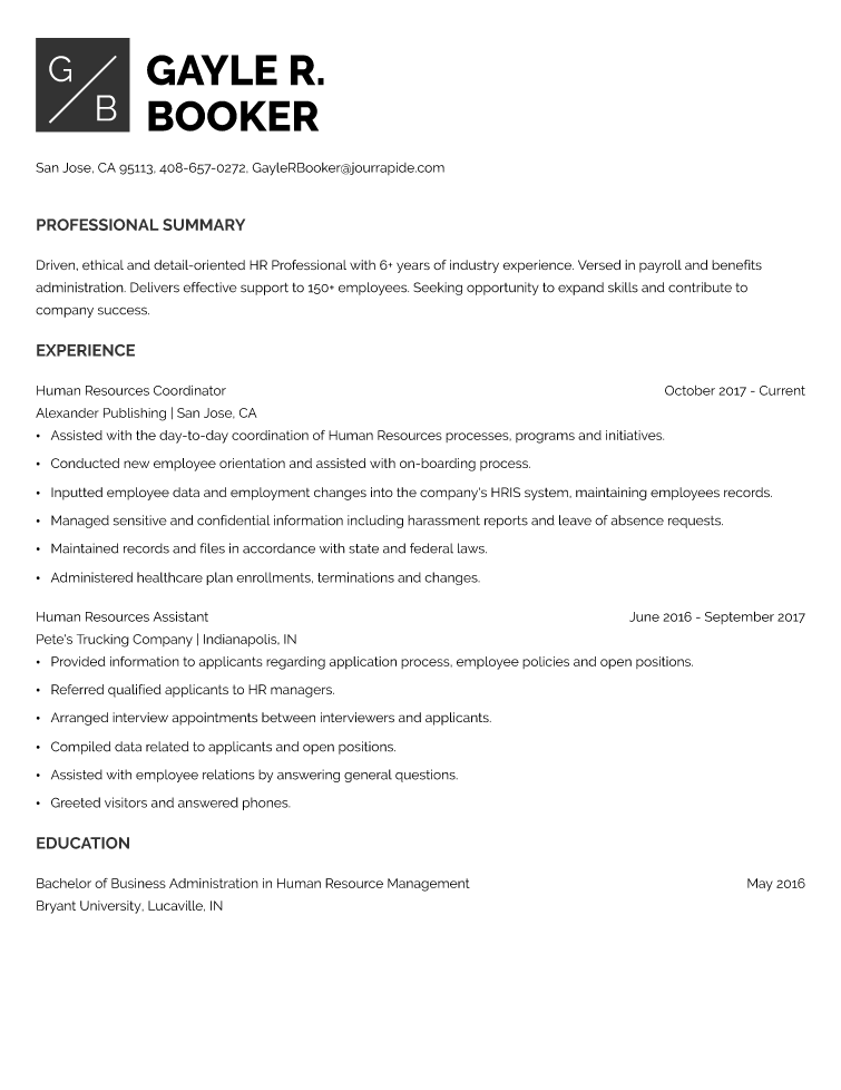 Human Resources Resume Example
