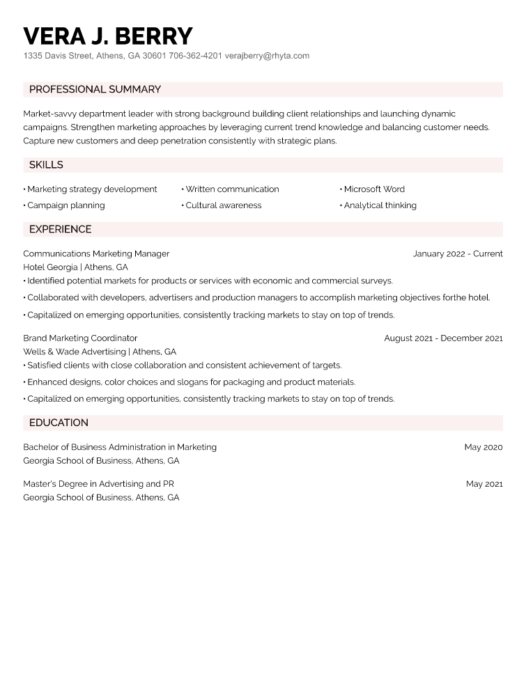Marketing Resume Example
