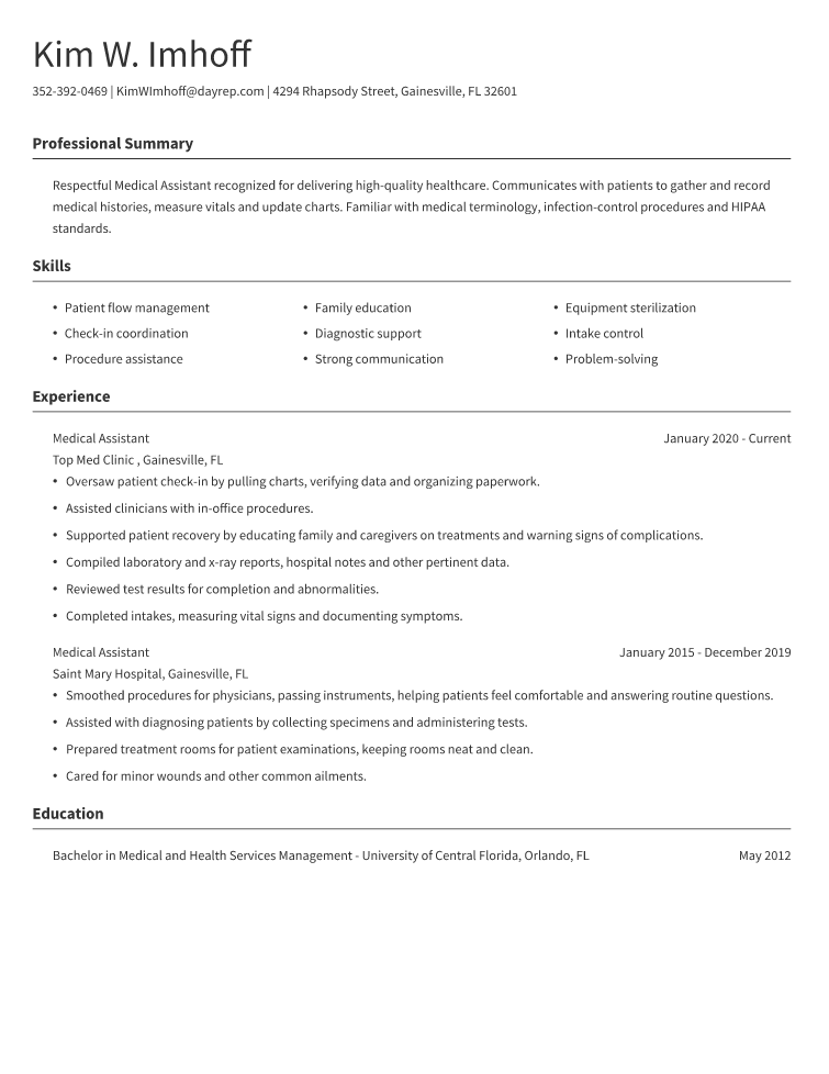 Medical Assistant Resume Example