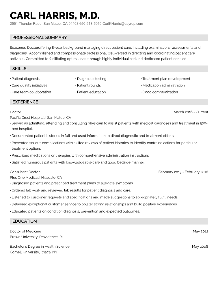 Medical Resume Example
