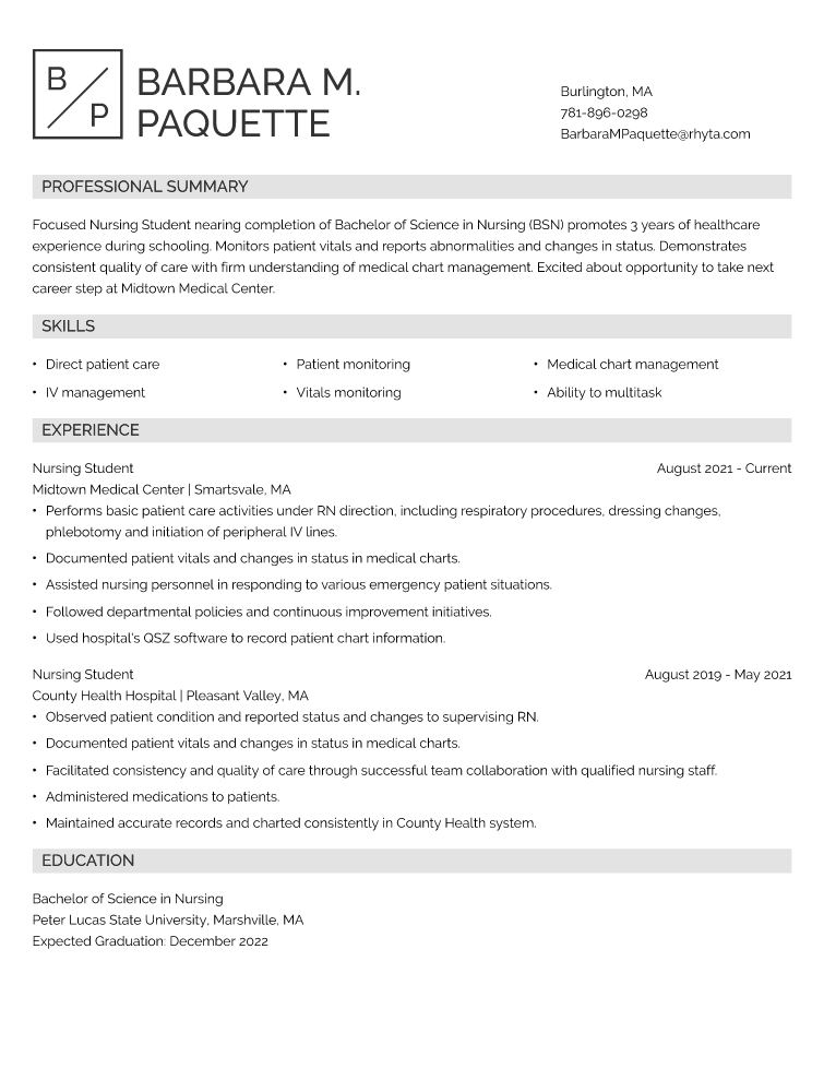 Nursing Resume Example