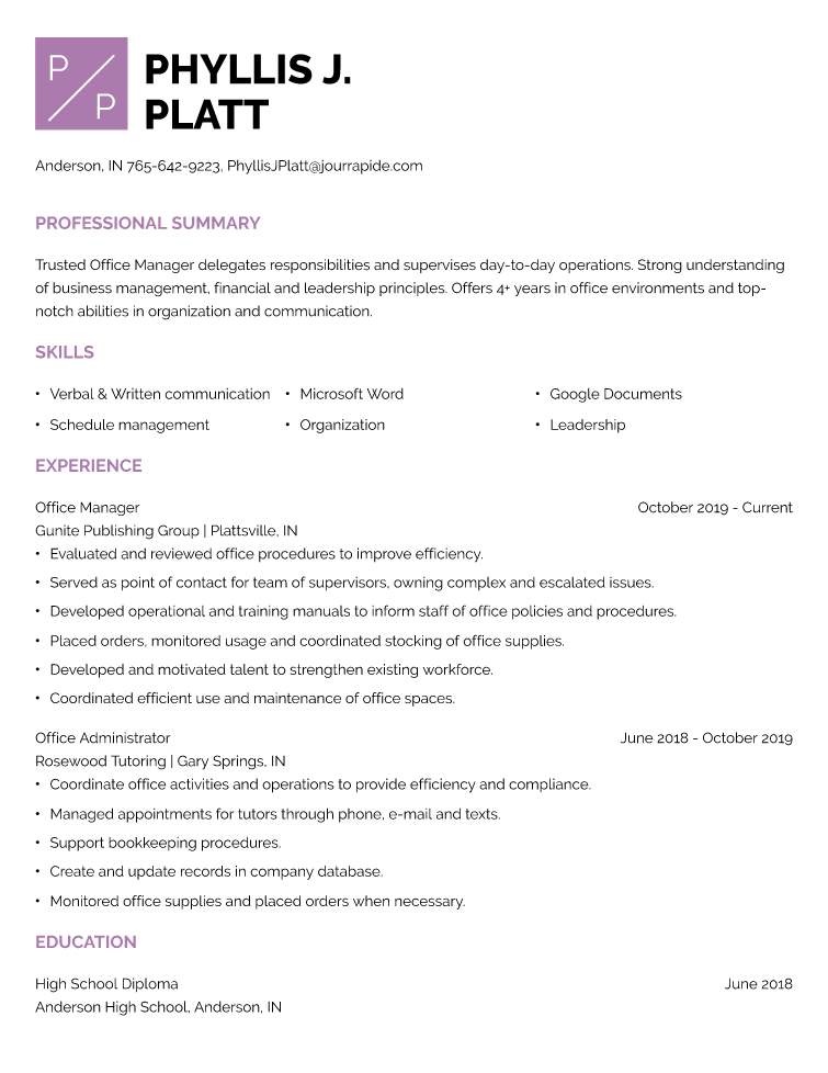 Office Manager Resume Example