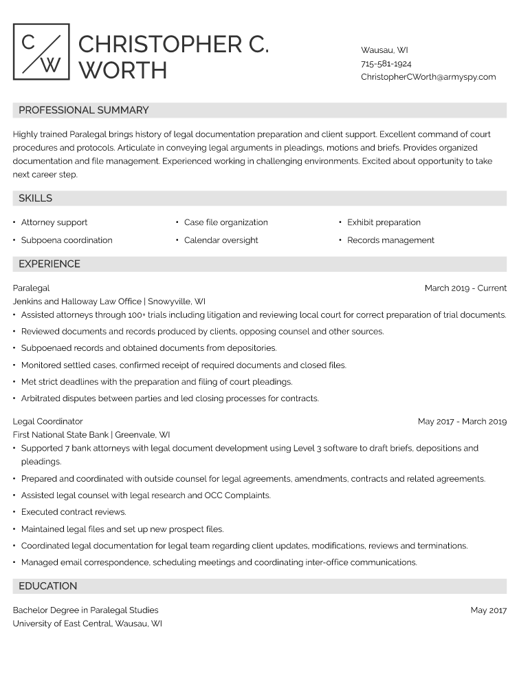 sample functional resume for paralegal