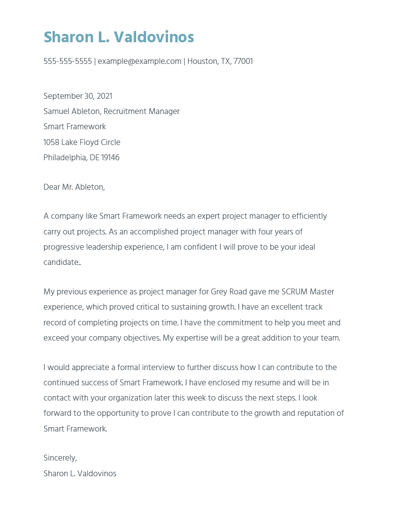 covering letter help project manager cover letter example rnerd