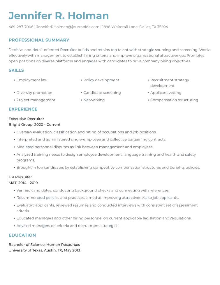 Recruiter Resume Example
