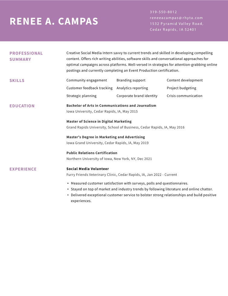 No Work Experience Resume Example