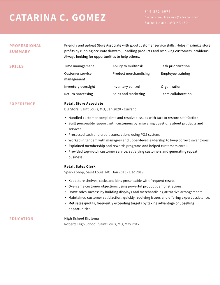 Retail Resume Example