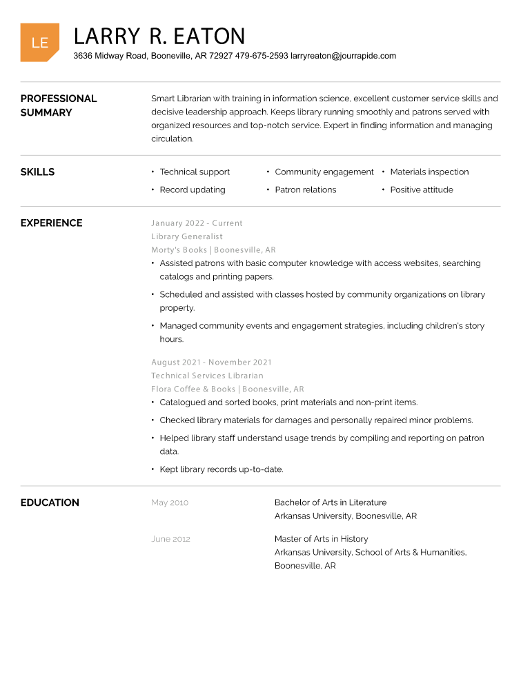 example of a reverse chronological resume