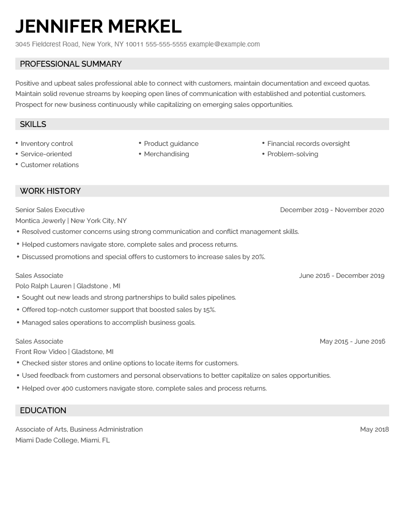 Sales Associate Resume Example RNerd