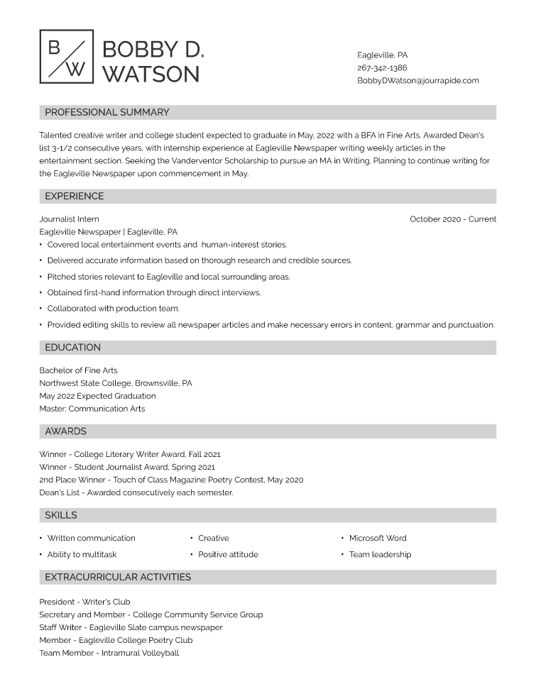 Scholarship Resume Example