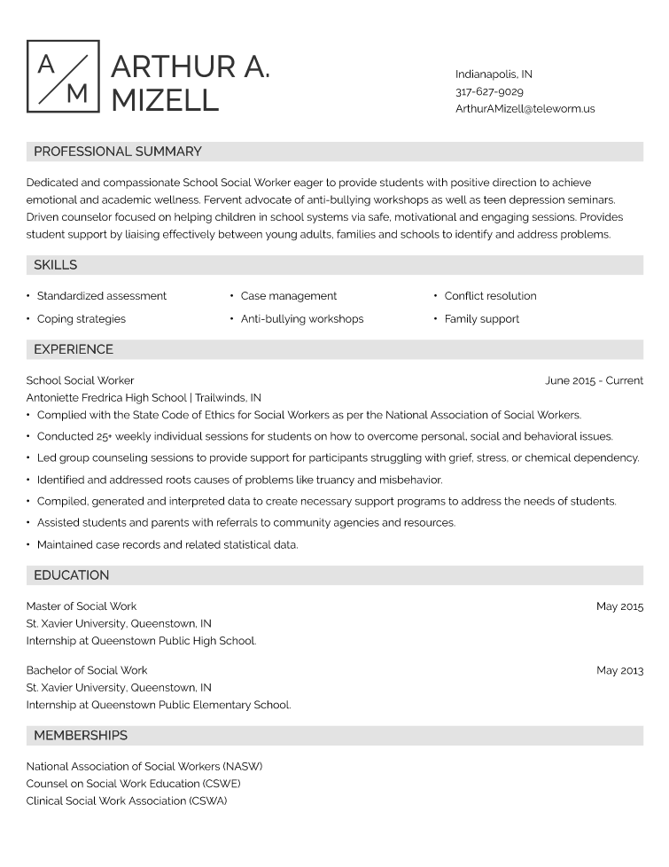 social worker resume sample canada