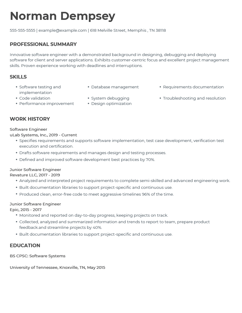 Software Engineer Resume Example RNerd