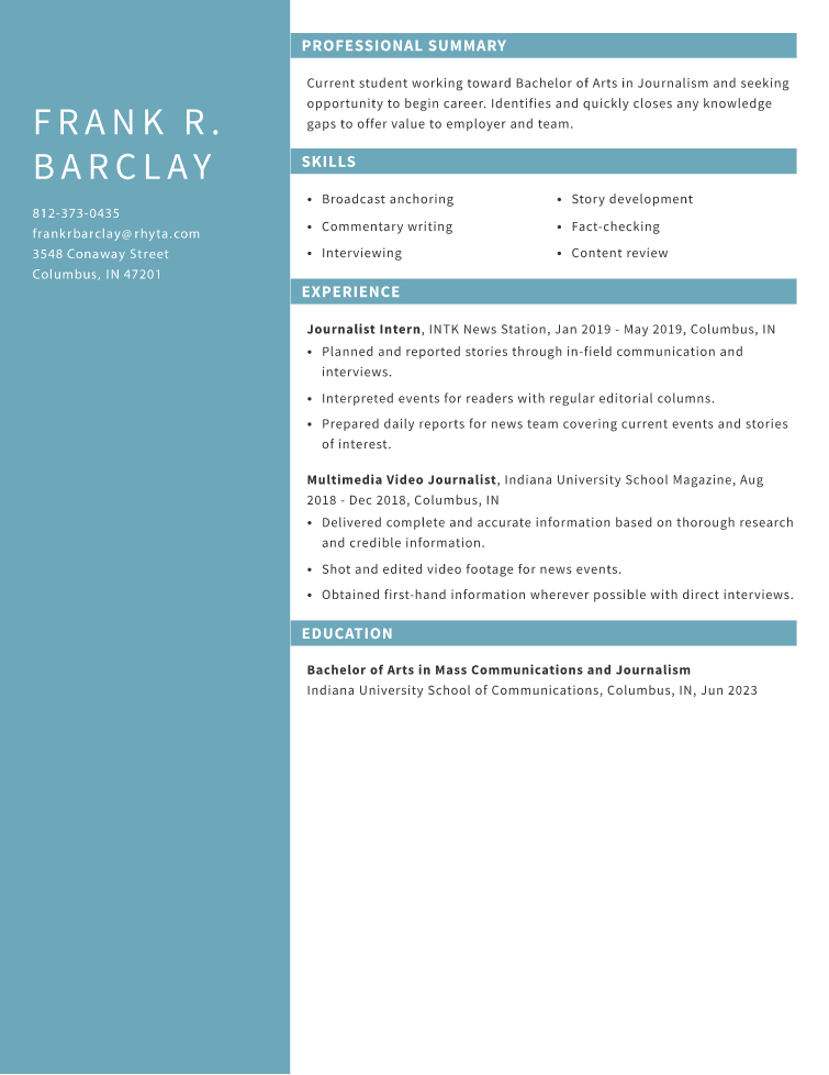 Student Resume Example