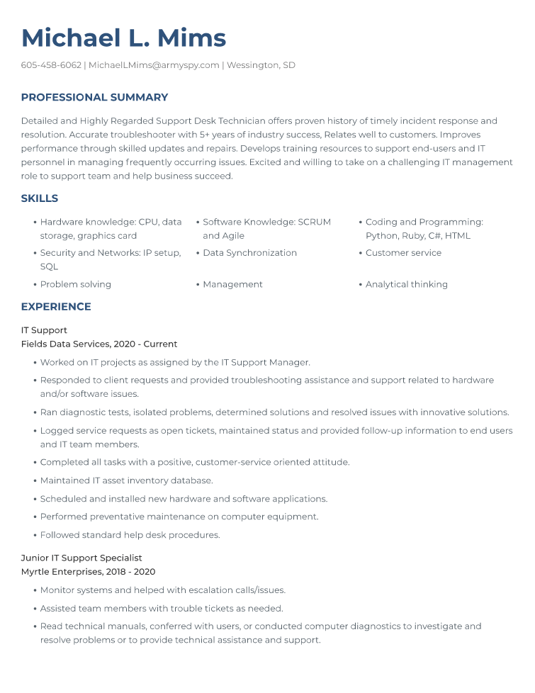 Technical Resume Example