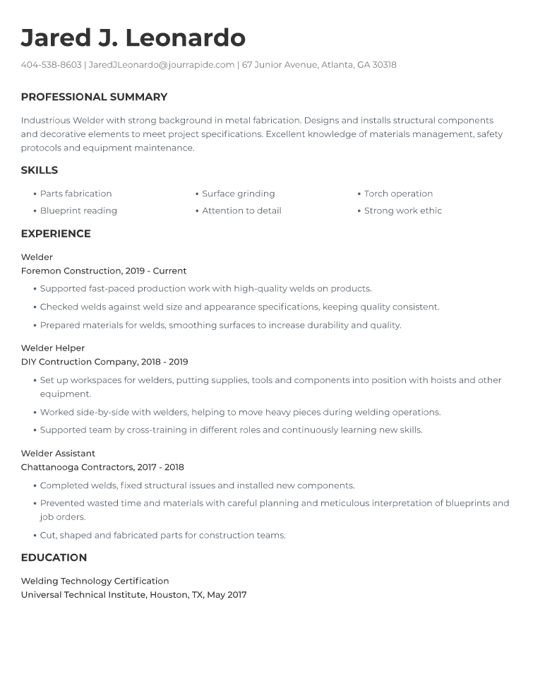 Welder Resume Example