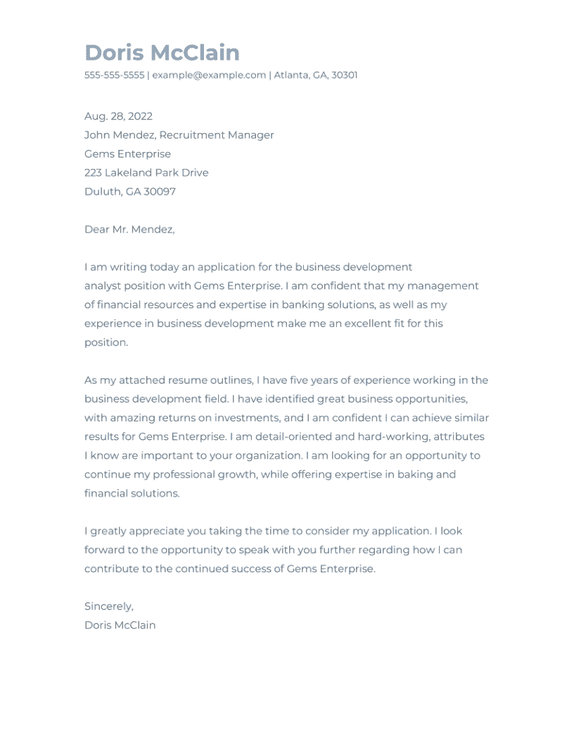 Business cover letter example
