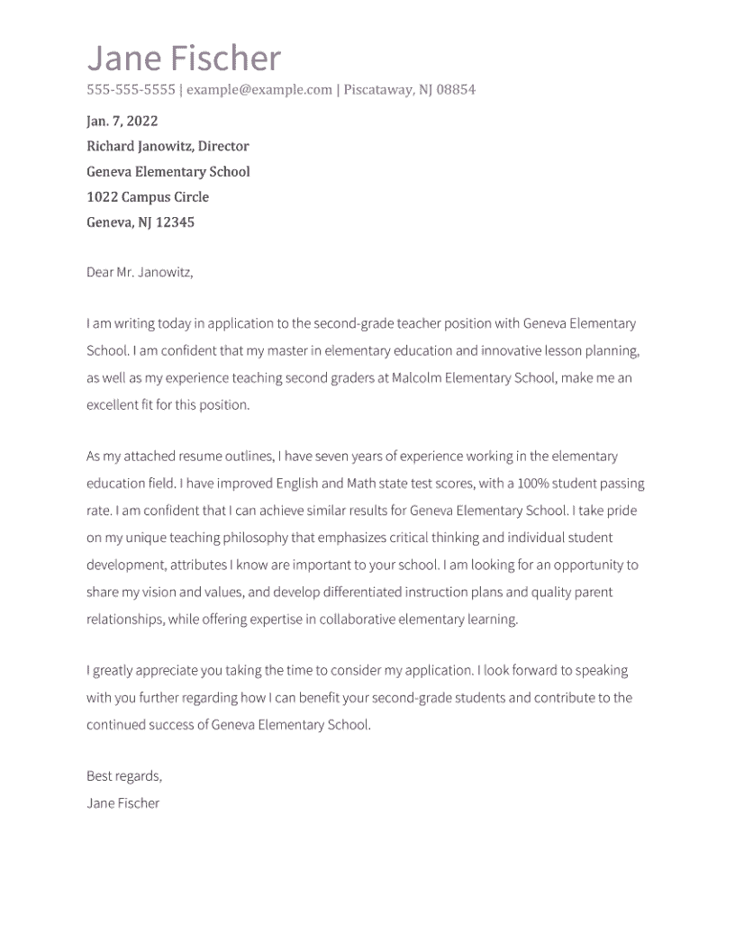 Education Cover Letter Sample