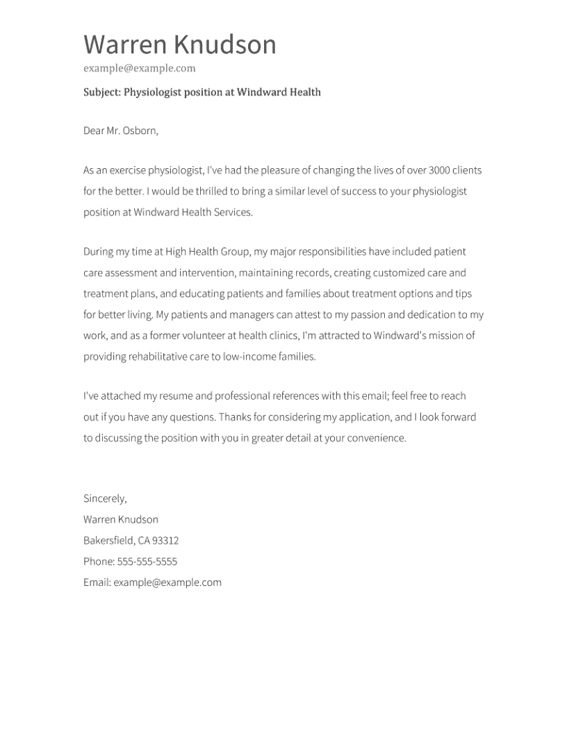 Email Cover Letter Example