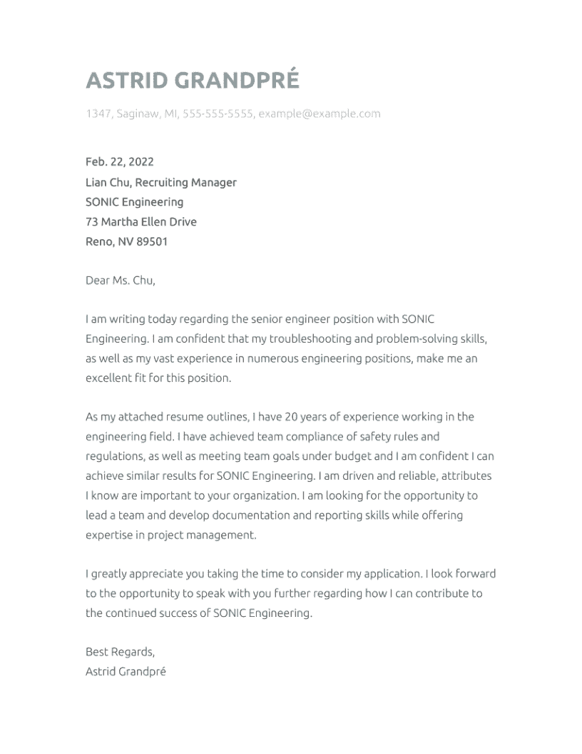 Engineering Cover Letter Example