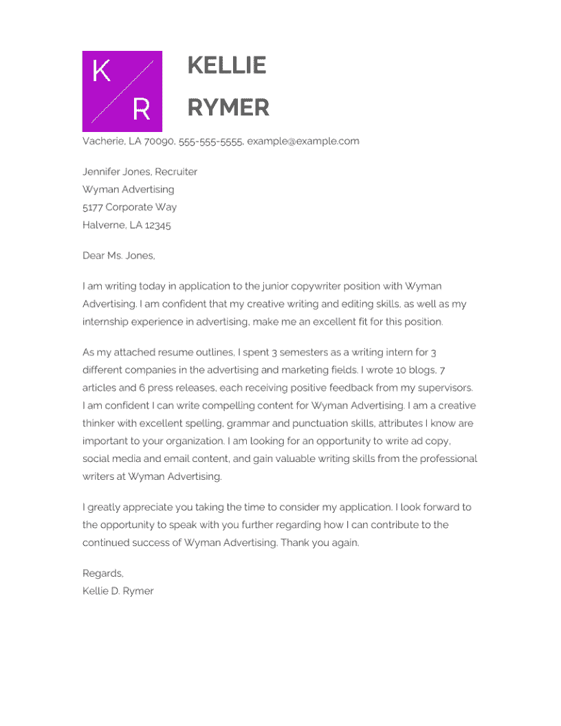Entry Level Cover Letter Example