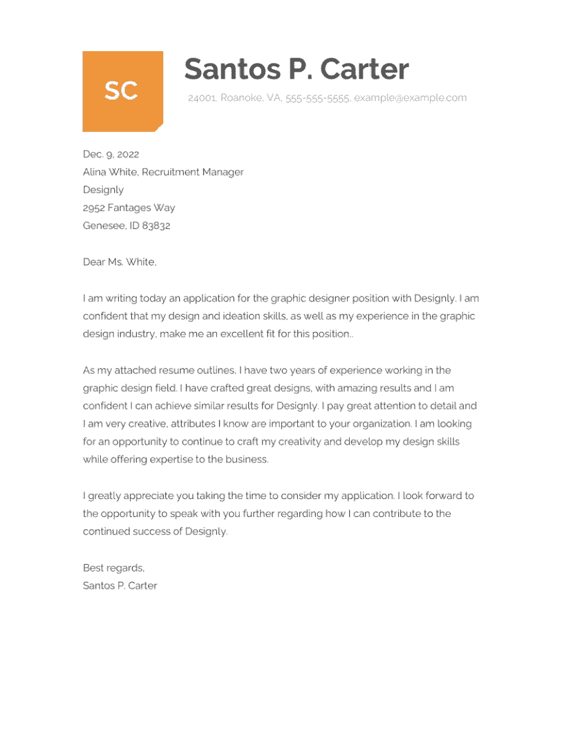 Graphic Designer Cover Letter Example