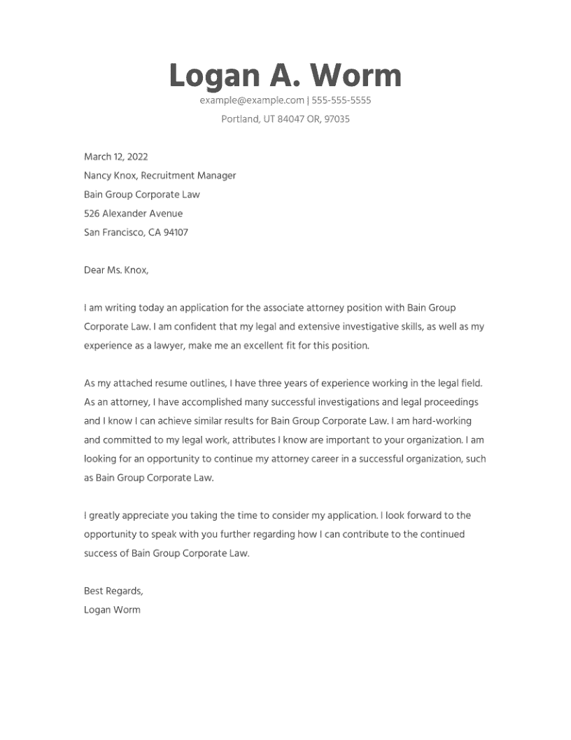 Legal Cover Letter Example