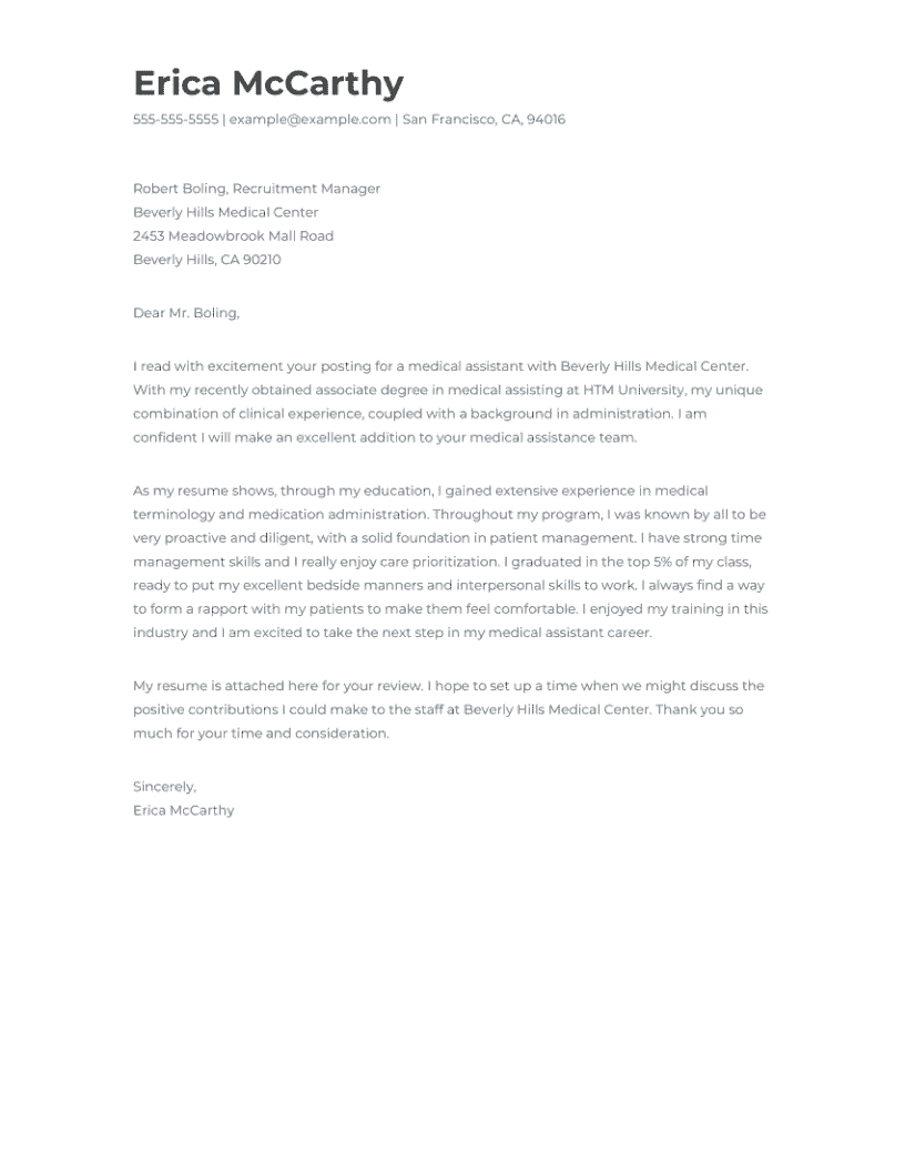Medical Cover Letter Example