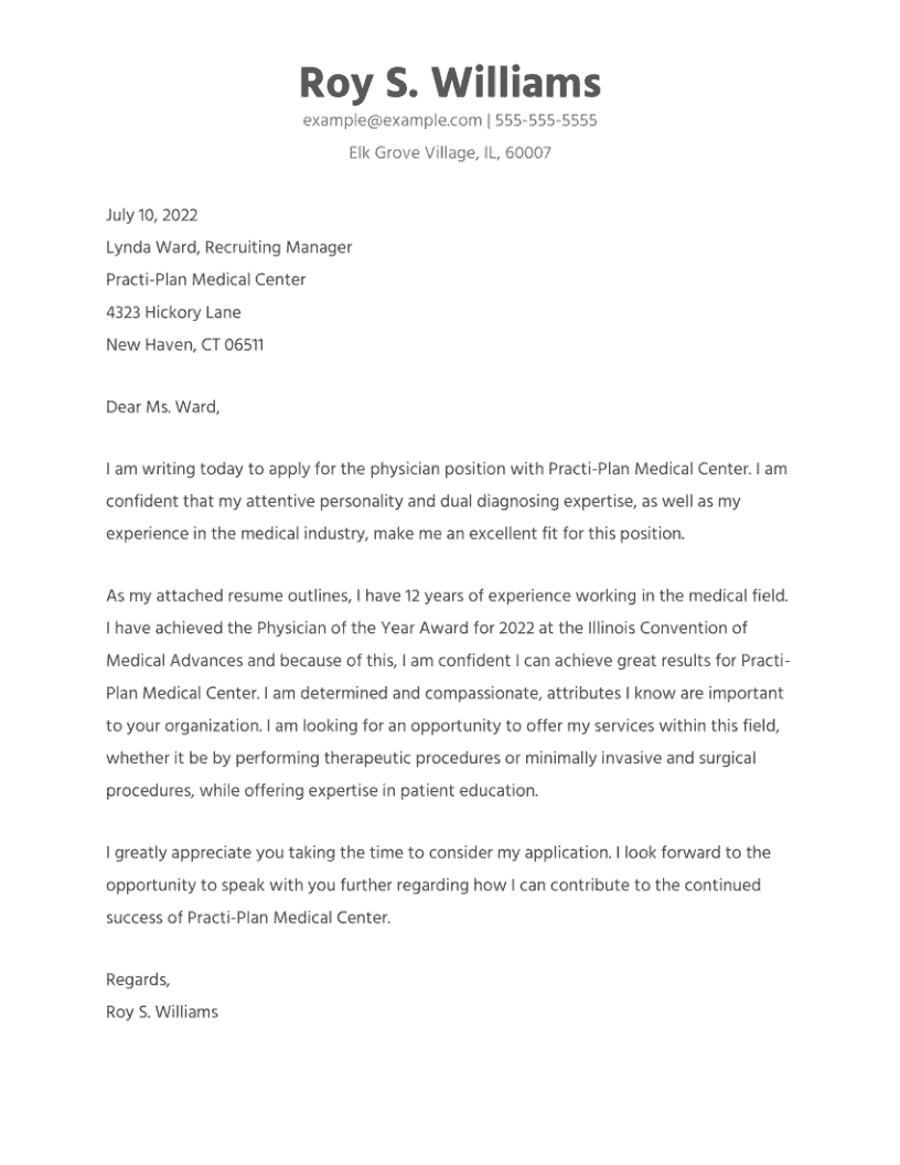 Physician Cover Letter Example